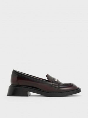 Charles & Keith Metallic Penny Tab Loafers Vino | 3846179-BI