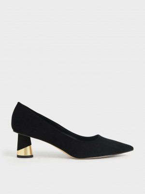 Charles & Keith Metallic Sculptural Heel Textured Pumps Negros | 6792185-KM