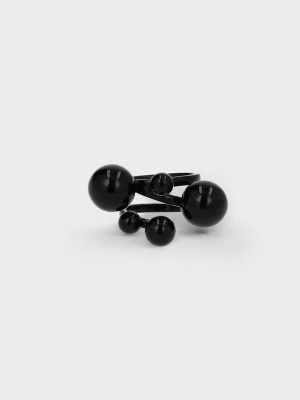 Charles & Keith Metallic Sphere Sculptural Ring Negros | 5609438-GN