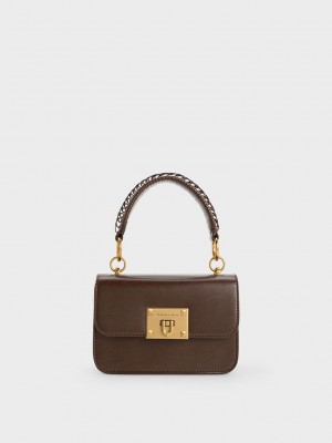 Charles & Keith Metallic Turn-Lock Bag Marrom Oscuro | 6021385-WQ