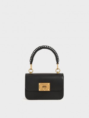 Charles & Keith Metallic Turn-Lock Bag Negros | 8143962-PY
