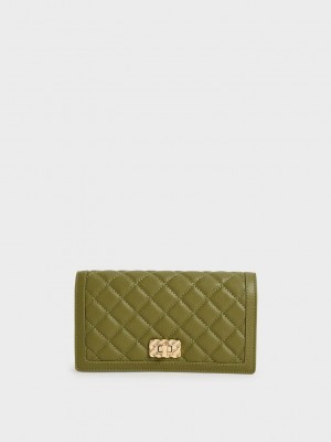 Charles & Keith Micaela Acolchado Long Wallet Avocado | 1049573-QL