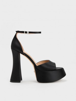 Charles & Keith Michelle Recycled Polyester Plataforma Sandals Negros | 6038275-SG