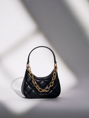 Charles & Keith Mini Alcott Scarf Handle Acolchado Bag Negros | 0735491-DA