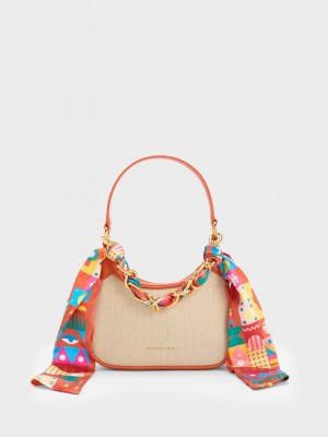Charles & Keith Mini Alcott Scarf Handle Lona Bag Naranjas | 8493610-QY