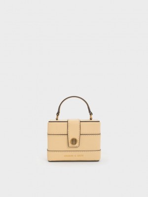 Charles & Keith Mini Bronte Contrast Trim Top Handle Bag Beige | 5892037-GQ