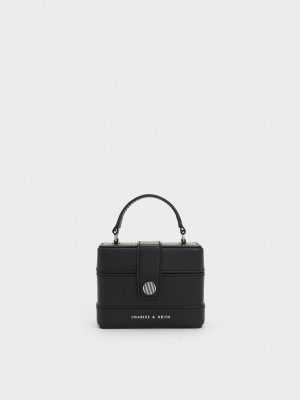 Charles & Keith Mini Bronte Contrast Trim Top Handle Bag Negros | 9601472-YN