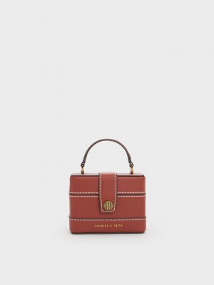 Charles & Keith Mini Bronte Contrast Trim Top Handle Bag Beige | 1603245-MK