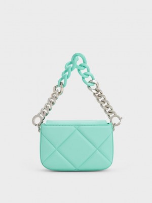 Charles & Keith Mini Danika Fornido Chain Acolchado Bag Verde Menta Verdes | 8173605-RB
