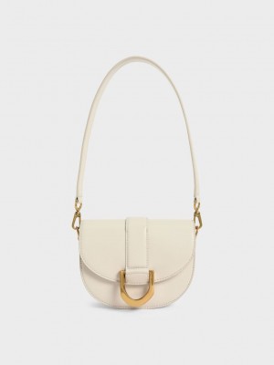 Charles & Keith Mini Gabine Saddle Bag Creme | 5091462-QM