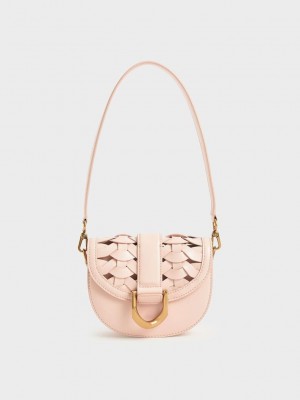 Charles & Keith Mini Gabine Woven Saddle Bag Rosas Claro | 1872435-YB