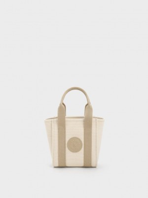 Charles & Keith Mini Kay Lona Contrast-Trim Tote Bag Grises Marrom | 5980674-ZL