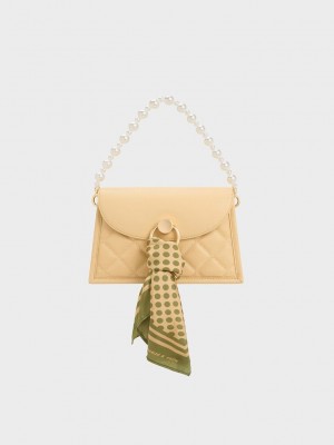 Charles & Keith Mini Roza Beaded Handle Scarf Bag Beige | 7643195-ZV