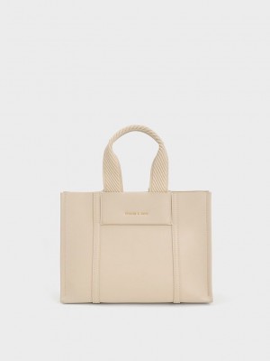 Charles & Keith Mini Shalia Tote Bag Beige | 0391258-LS