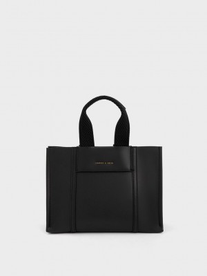 Charles & Keith Mini Shalia Tote Bag Negros | 9263571-GK