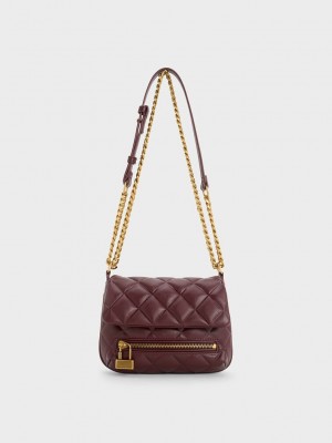 Charles & Keith Mini Swing Acolchado Chain-Handle Bag Vino | 8627015-WJ