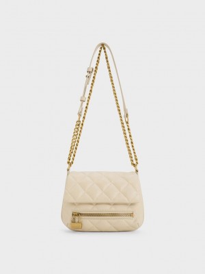 Charles & Keith Mini Swing Acolchado Chain-Handle Bag Beige | 9762158-ZC