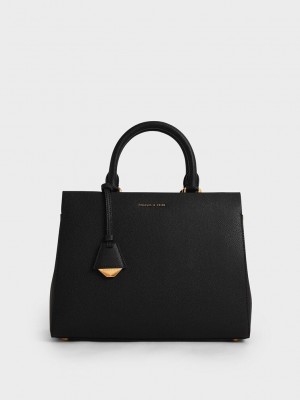 Charles & Keith Mirabelle Structured Handbag Negros | 7048613-TY