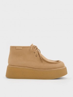 Charles & Keith Molly Textured Flatform Ankle Boots Marrom | 4205798-AZ