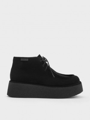 Charles & Keith Molly Textured Flatform Ankle Boots Negros | 3276894-KP