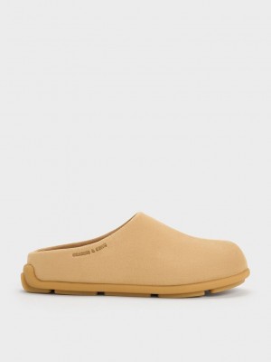 Charles & Keith Molly Textured Planos Mules Marrom | 4361829-WD