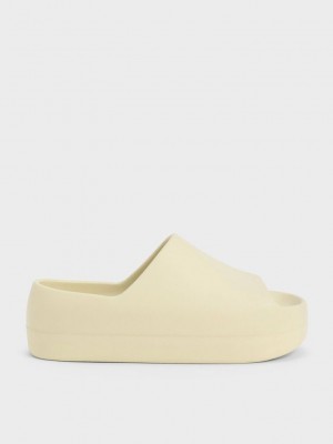 Charles & Keith Morgan Plataforma Chanclas Sandals Amarillos | 6280347-GC