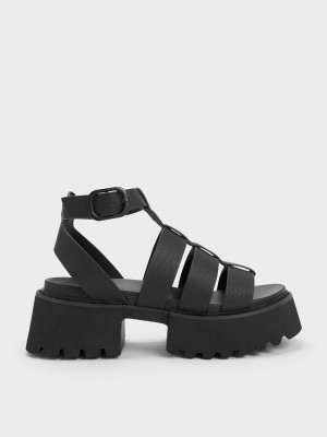 Charles & Keith Nadine Gladiator Plataforma Sandals Negros | 1057249-XR