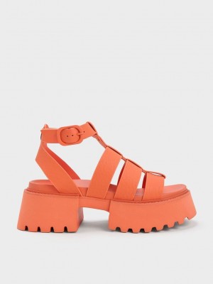 Charles & Keith Nadine Gladiator Plataforma Sandals Naranjas | 3268094-BO