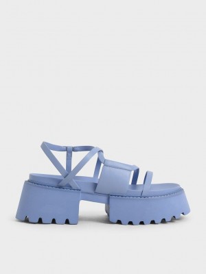 Charles & Keith Nadine Tiras Plataforma Sandals Azules | 6209751-ZH