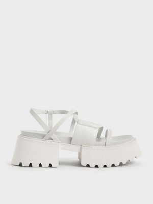 Charles & Keith Nadine Tiras Plataforma Sandals Blancos | 8236150-PQ