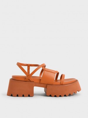 Charles & Keith Nadine Tiras Plataforma Sandals Naranjas | 2413895-XA