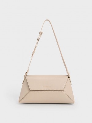 Charles & Keith Nasrin Geometric Shoulder Bag Beige | 5310248-ZD