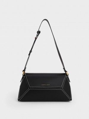 Charles & Keith Nasrin Geometric Shoulder Bag Negros | 5721849-DS