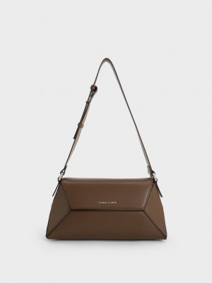 Charles & Keith Nasrin Geometric Shoulder Bag Marrom Oscuro | 9384705-ZY