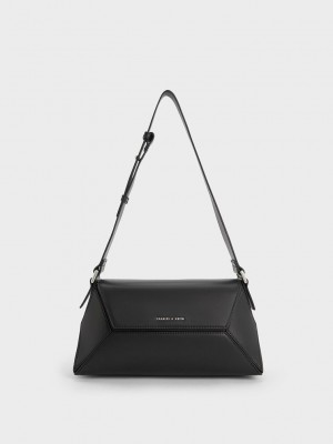 Charles & Keith Nasrin Geometric Shoulder Bag Negros | 3240915-KF