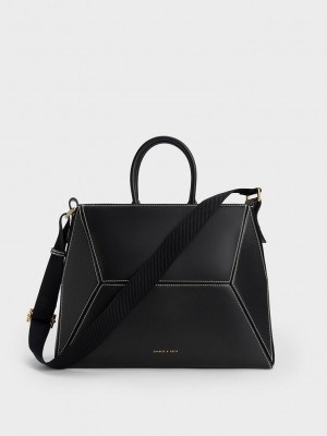 Charles & Keith Nasrin Geometric Tote Bag Negros | 5690183-QR