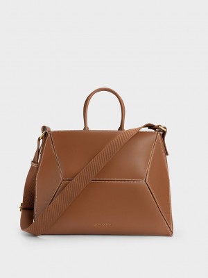 Charles & Keith Nasrin Geometric Tote Bag Chocolate | 7928104-VZ