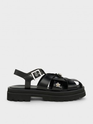Charles & Keith Nell Gladiator Floral-Embellished Sandals Negros | 8734516-UE