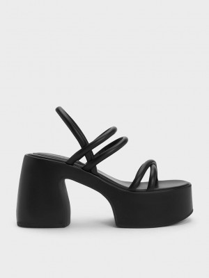 Charles & Keith Nerissa Tubular Plataforma Sandals? Negros | 4867923-VD