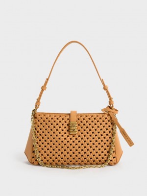 Charles & Keith Nova Woven Chain-Handle Shoulder Bag Naranjas | 1245893-XH