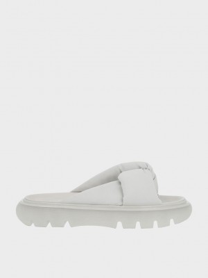 Charles & Keith Odessa Nylon Round-Puntera Chanclas Sandals Blancos | 9632807-EL