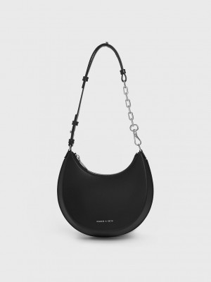 Charles & Keith Olivia Moon Bag Negros | 7841502-GC