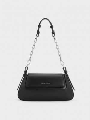 Charles & Keith Olivia Trapeze Shoulder Bag Negros | 5184376-SE