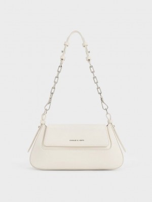 Charles & Keith Olivia Trapeze Shoulder Bag Creme | 9310826-FC