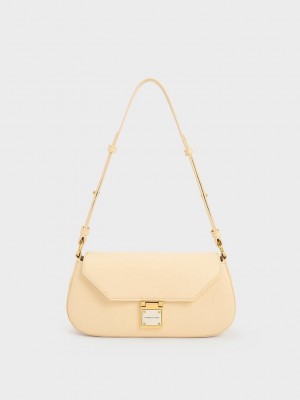 Charles & Keith Oona Curved Shoulder Bag Beige | 4926018-JV