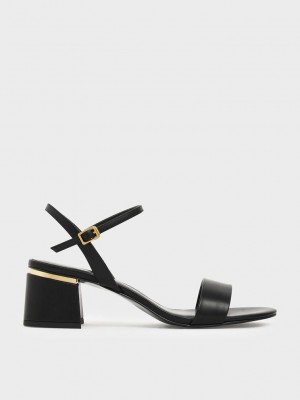 Charles & Keith Open Puntera Ankle Correa Block Heel Sandals Negros | 0485127-JL