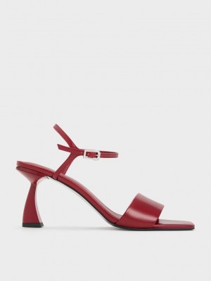 Charles & Keith Open Puntera Curved Heel Sandals Rojos | 3548126-LH