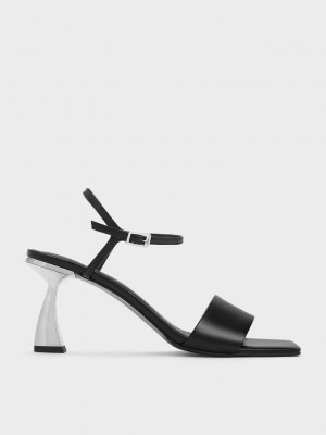 Charles & Keith Open Puntera Curved Heel Sandals Negros | 8250419-XV
