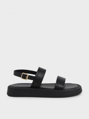 Charles & Keith Open Puntera Destalonadas Plataforma Sandals Negros | 3795148-JW