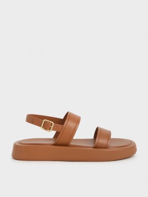 Charles & Keith Open Puntera Destalonadas Plataforma Sandals Caramel | 7965083-WV